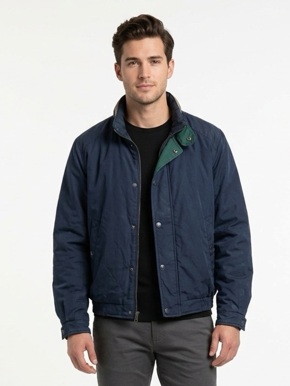 MEMBERS ONLY Vintage Y2K Navy Green Quilted Bomber Jacket L Large lcsr $135